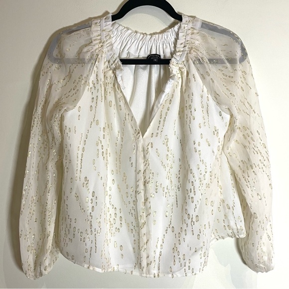 Generation Love Tops - Generation Love Silk White & Metallic Gold Long Sleeve Blouse